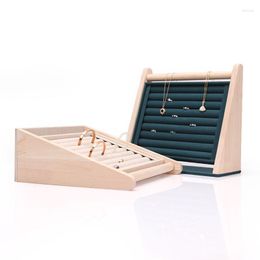 Jewelry Pouches Wood Slope Display Necklace Pendant Earrings Rings Organizer Stand Holder Rack Showcase Tray