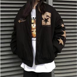 Womens Jackets Deeptown Vintage Bomber Winter Jacket Star Girl Y2k Oversized Harajuku Baseball Korean Fashion Streetwear Coat 230808