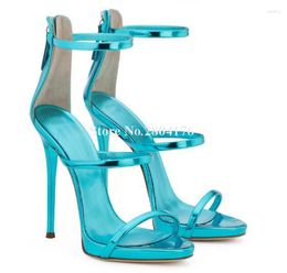 Dress Shoes Women Charming Fashion Open Toe Three Straps Patent Leather Stiletto Heel Gladiator Sandals Super High