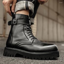 Boots 2023 Spring Autumn Ankle Army Fashion Male Cow Genuine Leather Shoes Lace Up Leisure Military A048