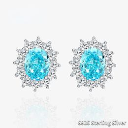 2023 New Ice Flower Cut Earrings Light Sea Blue High Carbon Diamond Earrings s925 Sterling Silver Style Premium Earrings