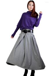 Skirts S073 Custom Made Muslim Skirt Islamic Bottom Women Grey Patchwork Wool Long Bud Maxi For