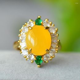 Cluster Rings Genuine Baltic Ambers Ring Women Healing Gemstone Fine Jewelry Natural Yellow Amber Zircon Emerald Luxury Adjustable