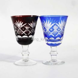 Small Shot Glass Goblets Wine Baijiu Sake Hand Cut to Clear Crystal Edo Kiriko Blue Red Stemware Wedding Gift 2oz HKD230809