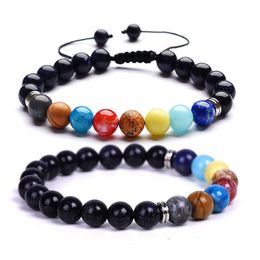 Beaded Eight Planets Natural Stone Beads Chain Bracelets For Women Men Lovers Galaxy Solar System Lava Rock Yoga Chakra Charm Bangle D Dh5I6