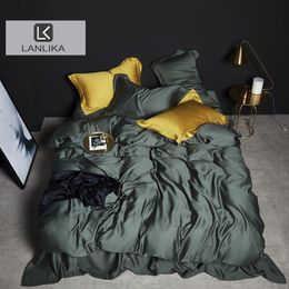 Bedding sets Lanlika Pure 100% Silk Green Bedding Set Beauty Double Queen King High Quality Duvet Cover Bed Linen Set Fitted Sheet Pillowcase 230809