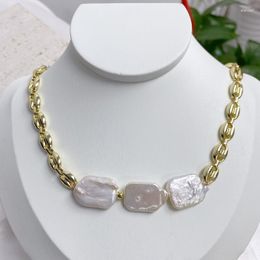 Chains Natural Irregular Freshwater Pearls Necklace Gold Plated Brass Chunky Chain Custom Jewellery