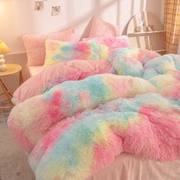 Bedding sets Luxury 4Pcs Super Shaggy Soft Coral Fleece Warm Cosy Bedding Set Mink Velvet Duvet Cover Quilt Cover Set Bedspread Blanket 230809