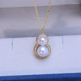 Chains Lefei Fashion Trendy Luxury 4A White Freshwater Pearl Diamond-set Gourd Necklace Women S925 Silver Party Elegant Charms Jewellery