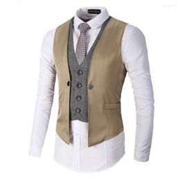 Men's Vests Single-breasted Vest Male V-neck Color Block Sleeveless Jacket Suit Elegant Man Suits Blazer Clothing