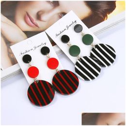 Dangle Chandelier Korean Personalised Black And White Stripe Earrings For Women Round Acrylic Geometric Long Drop Girls Fashion Jewe Dhfqm