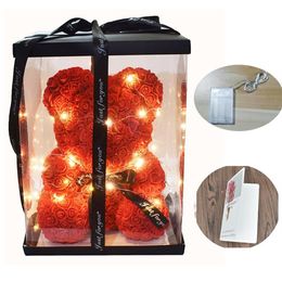 Drop 40cm Soap Foam Rose Bear with Led light Gift Card In gift box For valentines Day and Girldfriend T200903268Q
