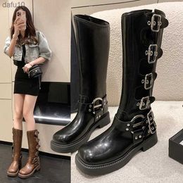 Spring and Autumn 2023 New Vintage Square Head Sleeve Western Cowboy boot with thick heels below the knee boots for women L230704