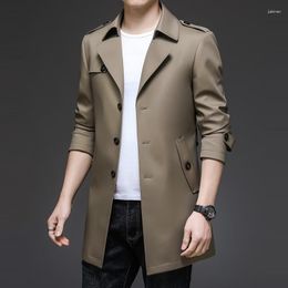 Men's Jackets Plus Size 7XL Medium Length Luxury Solid Colour Single Breasted Business Casual Spring Autumn Fashion Man Trench