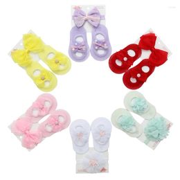 Hair Accessories 2Pcs/Set Cartoon Bow Baby Headband Socks Cute Flower Bands Knit Short Sock For Born Girls Solid Bowknot