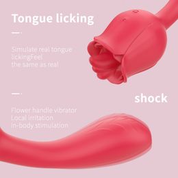 EggsBullets 2 In 1 Clit Tongue Licking Vibrating Rose Vibrator Nipple Stimulator With 9 Frequency Dildo Adult Sex Toys For Women Couples 230808