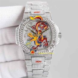 5720 Enamel Dail Silver Full Diamond Luxury Men's Watch Automatic Cal 324sc Sapphire Waterproof Stainless Steel Band Wrist Wa3463