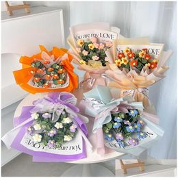 Decorative Flowers Wreaths Hand Woven Creative Cloghet Flower Branch Fake Immortal Artificial Gift For Guest Mothers Day Drop Delive Dhb3Q