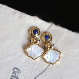 Vintage Original Lapis lazuli White Butterfly Beige Earrings Earrings, Gold Plated, Junior, High Quality Heavy Duty Earrings, 925 Silver Needle 00001810