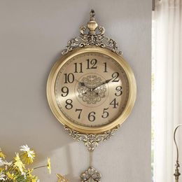 Wall Clocks Wall-mounted European Clock Home American Fashion Creative Living Room Quartz Brass Color Mute Movement