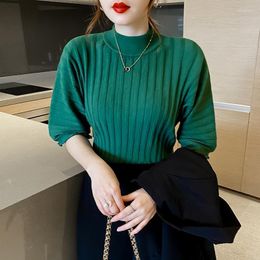 Women's Sweaters Harajuku T Shirt Tops Ladies Female Korean Style Clothing Trendy Fashion Office Lady Mock Neck Solid Green Casual Tees