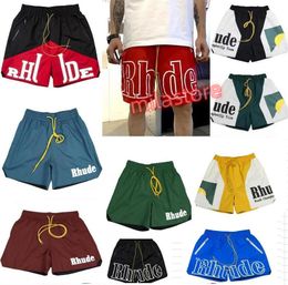 Men's Shorts Rhude Mens Athletic Mesh Short Men Womens High Quality Classic Beach Fashion Luxury Designer Street Hip Hop Blue Green and Red Size S-xl