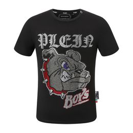 designer Shirts white black pleinxplein Mens T-Shirts skulls metal letters embroidered leather plein plan european fashion trend round neck KNNY