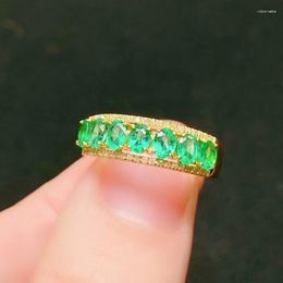 Cluster Rings Classic 18K Yellow Gold Emerald Ring 2.5 Gramme 3mm 4mm Natural Brithdfay Gift For Woman