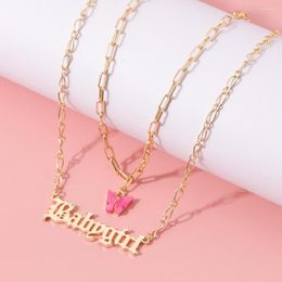 Pendant Necklaces Cute Necklace Baby Girls Letter Jewelry For Women Pink Butterfly Charm Choker Collar Engagement Bijoux