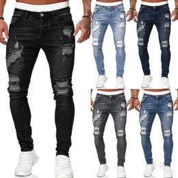 Men's Jeans Fashion Street Style Ripped Skinny Jeans Men Vintage wash Solid Denim Trouser Mens Casual Slim fit pencil denim Pants 230808