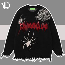 Men's Sweaters Spider Web Knitted Sweater Men Women Hip Hop Streetwear Pattern Loose Pullover Autumn Winter Gothic Y2k Harajuku Jumper Couple 230808