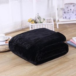 Blankets Soft Solid Black Colour Coral Fleece Blanket Warm Sofa Cover Twin Queen Size Fluffy Flannel Mink Throw Plaid Plane Blankets 230809