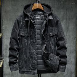 Men's Jackets Liner Thicker Winter Black Hooded Denim Jacket Outerwear Warm Men Lining Plus Cotton Thick Cowboy Coat Solid Colour Coats