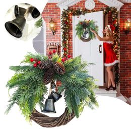 Decorative Flowers Farmhouse Christmas Wreath Artificial & Golden Bell Xmas Tree Hanging Garland Succulent