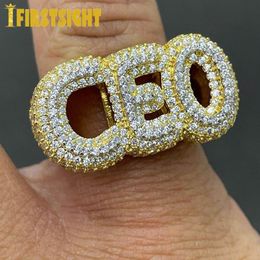 Wedding Rings Letter CEO Finger Ring Hip Hop Iced Out Cubic Zirconia Sliver Color 5a CZ Stone CEO Rings For Men Jewelry 230808