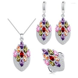 Necklace Earrings Set MYFEIVO Micro-inlaid Zircon Drop 3 Pieces Bridal Ring For Female XXY0035