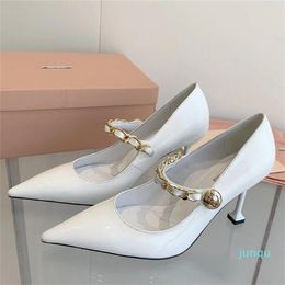 chain women's high heels shoes metal buckles with pointy stiletto sandals fashion shoes ladies banquet wedding holiday Leather high-heels shoes with box