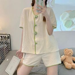 Women's Sleepwear Cotton Pyjamas 2-piece Set For Chinese Style Loungewear Korean Girl Bow Home Clothes 2023 Summer Breathable Pyjamas