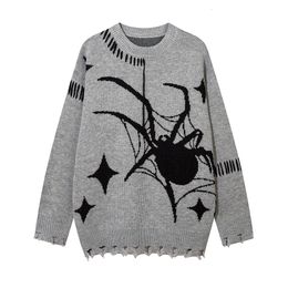 Men's Sweaters Ripped Spider Web Crew Neck Patch Autumn Knitted Clothes for Men and Women Pullovers Ropa Hombre Y2k Sueter Masculino 230808