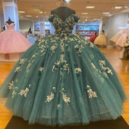 Blackish Green Shiny Quinceanera Dress Appliqued Lace Ball Gown Cocktail Dresses Vestidos De 15 Quinceanera Sequin Evening Dress