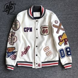 Mens Jackets Leather Jacket Men Motorcycle Luxury Designer Embroidery Short Biker Baseball Y2k Streetwear Spring Bomber Coat White 230809