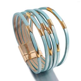 Charm Bracelets Amorcome Multilayer Leather For Women Zinc Alloy Long Metal Bar Magnet Fashion Jewelry Wholesale