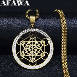 Pendant Necklaces Flower of Life Stainless Steel Chakras Chain Women Men Necklace Metatron Cube Sacred Geometry Symbol Jewellery fleur de vie N4833 J230809