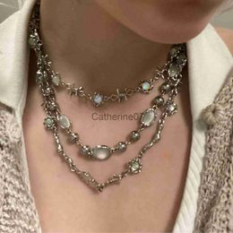 Pendant Necklaces Y2K Retro Kpop Silver Color Pendant Necklaces For Women Gothic Zircon Heart Cross Tassel Necklace Punk Clavicle Choker Jewelry J230809