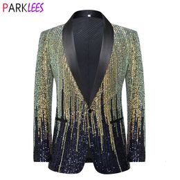 Men's Suits Blazers Mens Striped Sequin Sparkling Suit Jacket Blazer Shawl Lapel One Button Dress Blazers Men Stage Party Prom Wedding Tuxedo Cotume 230808