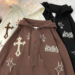 Women's Hoodies Sweatshirts Y2K Gothic Embroidery Hoodies Harajuku Hip Hop Zip Up Sweatshirt Couple Clothes Loose Streetwear Jacket Fashion Men Hoodie Tops 230808