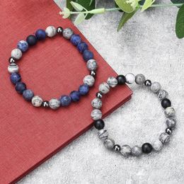 Strand Natural Stone Women's Hand Bracelets Old Blue Pattern Bracelet Couple Jewellery Volcanic Beaded Can Also Be Applied To Men