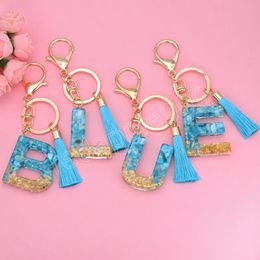 Gradient Colour Resin Pendant Keychains Cute A-Z Letters Keychain With Tassel For Women Charms Girl Bag Ornament Accessories