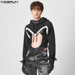Men's Hoodies Sweatshirts INCERUN Tops2023 American Style Short Irregular Hoodie Casual Streetwear Male Sexy Hollow Out Patchwork S 5XL 230809