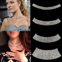 Pendant Necklaces Sparkling Silver Colour Crystal Collar Chain Choker Necklace Bridal Women Wedding Party Diamante Rhinestone Choker Jewellery Gifts J230809